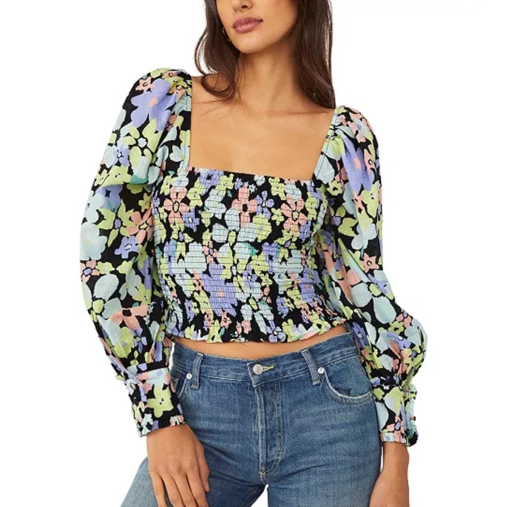 Free People Ariana Floral Print Puff Sleeve Top S - Picture 2 of 9